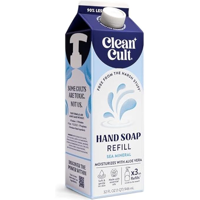 Cleancult LIQUID HAND SOAP REFILLS (32OZ, 1 PACK) - HAND SOAP THAT NOURISHES & MOISTURIZES - LIQUID SOAP FREE OF HARSH CHEMICALS - PAPER BASED ECO REFILL, USES 90% LESS PLASTIC - SEA MINERALS - Image 1